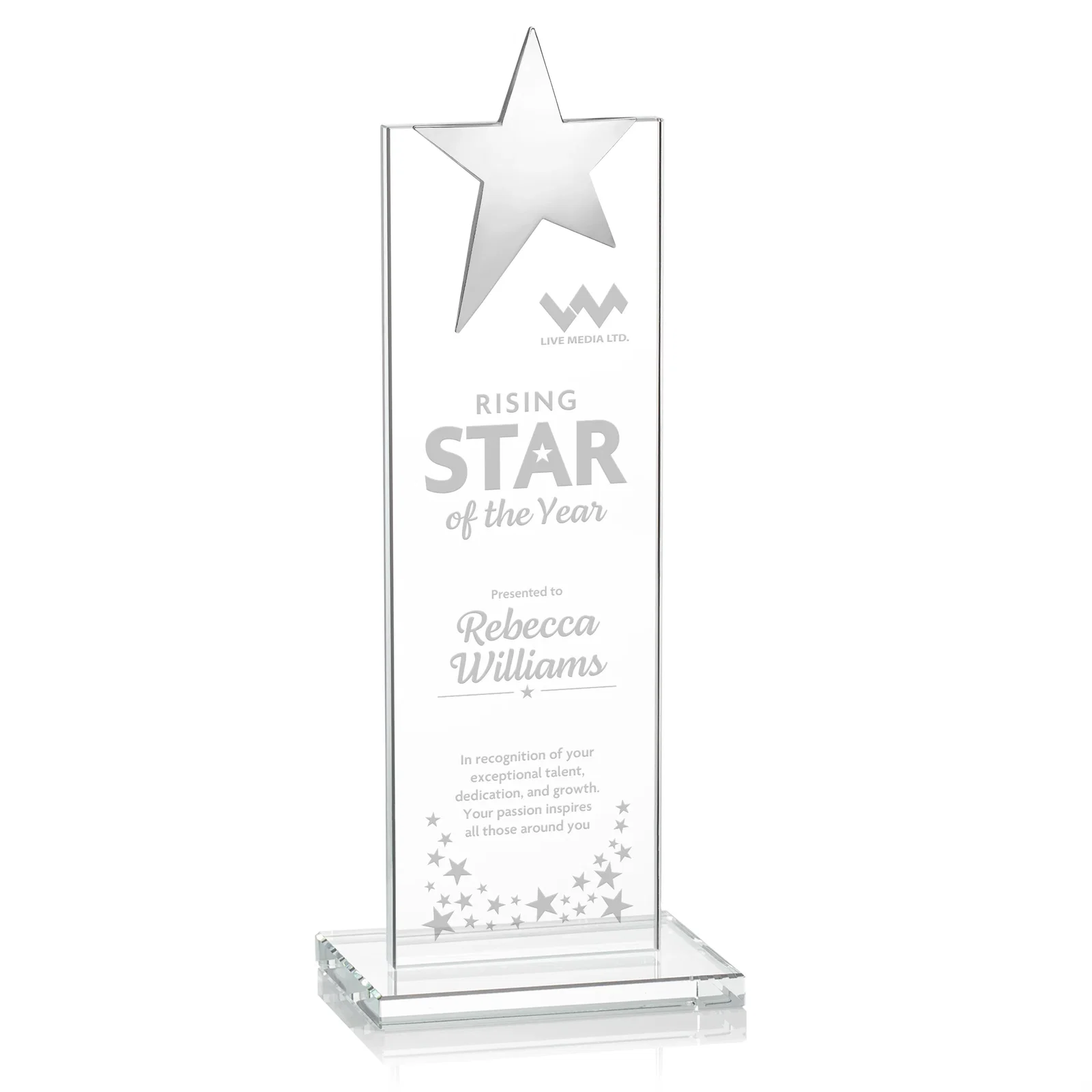 Promotional Starfire Crystal Award with Fixed Chrome Star Top for graduation ceremonies