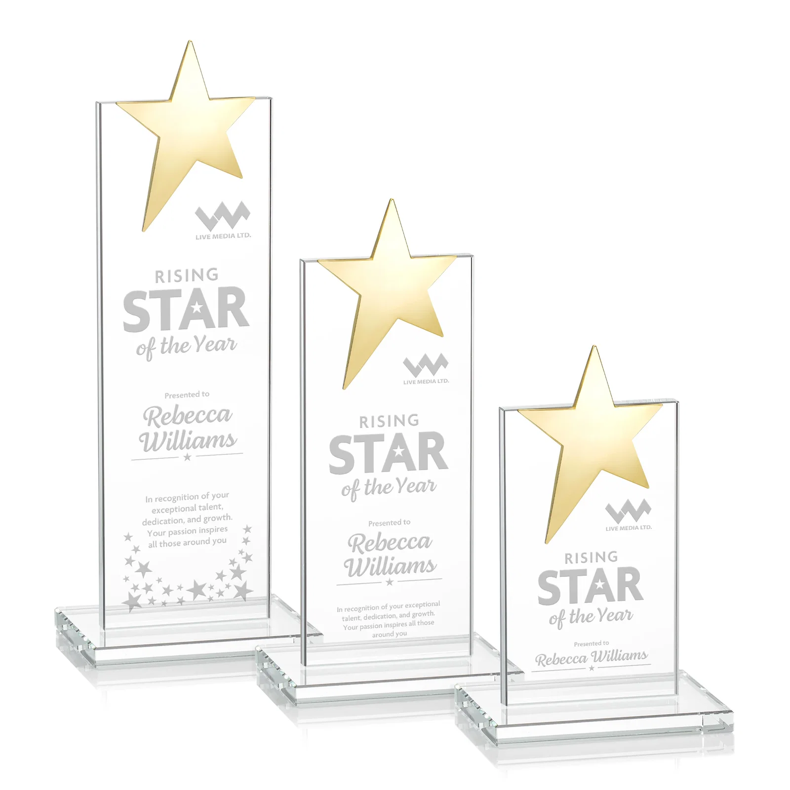 Promotional Starfire Crystal Award with Fixed Chrome Star Top for safety achievement programs