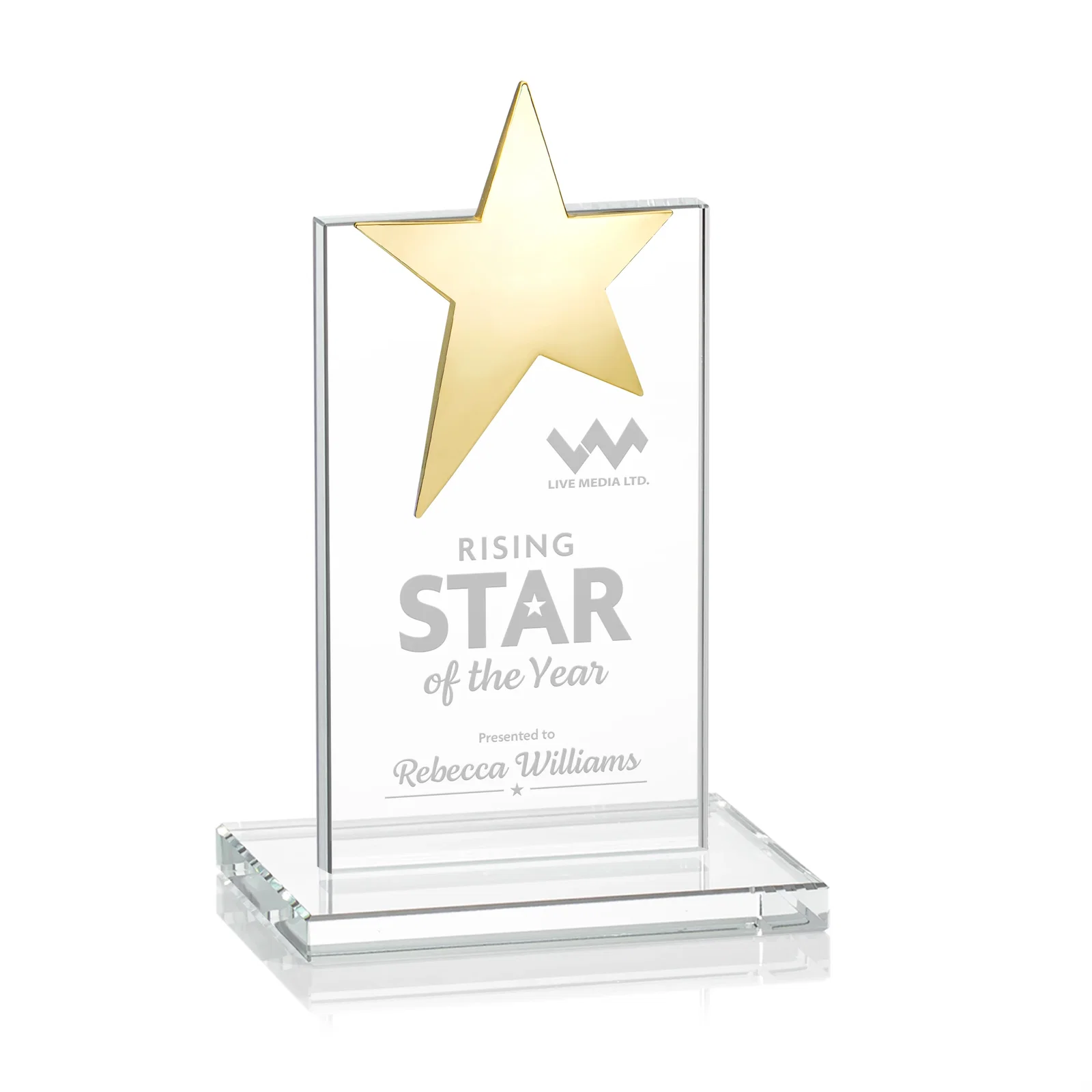 Promotional Starfire Crystal Award with Fixed Chrome Star Top for volunteer appreciation