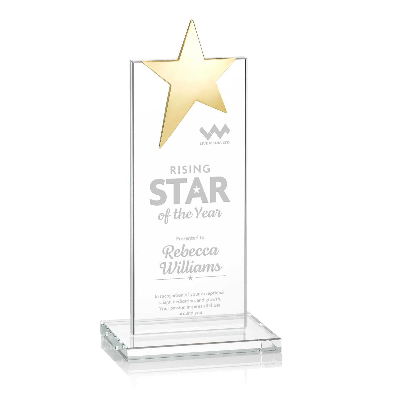 Promotional Starfire Crystal Award with Fixed Chrome Star Top for dealer and partner awards