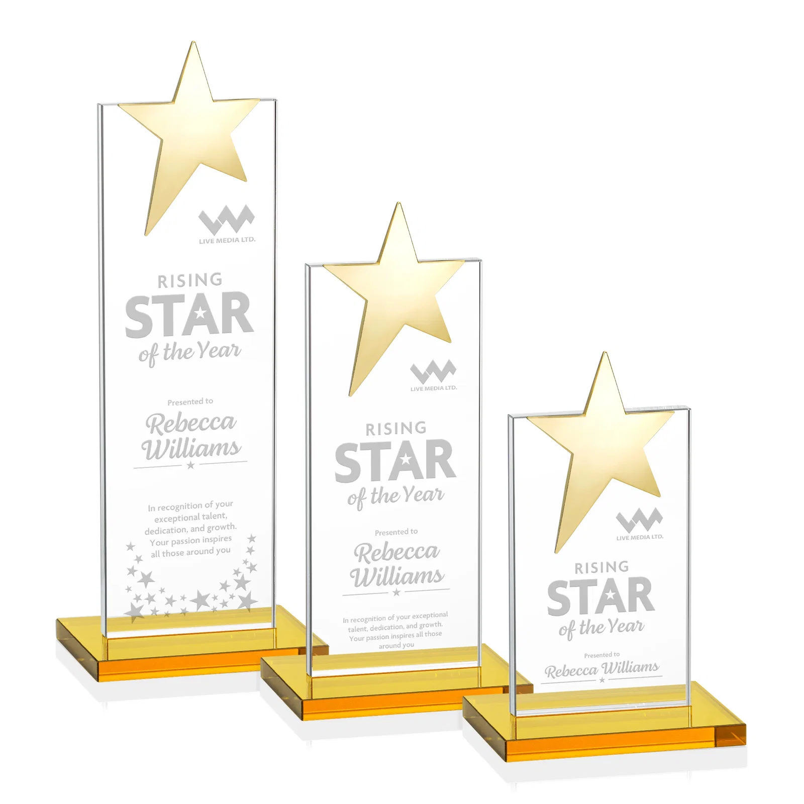 Branded Starfire Crystal Award with Fixed Chrome Star Top for employee recognition