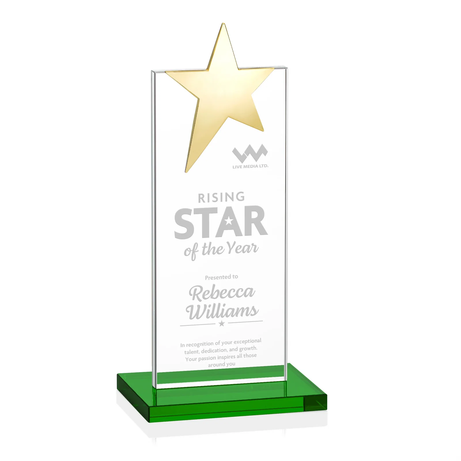 Branded Starfire Crystal Award with Fixed Chrome Star Top for donor appreciation