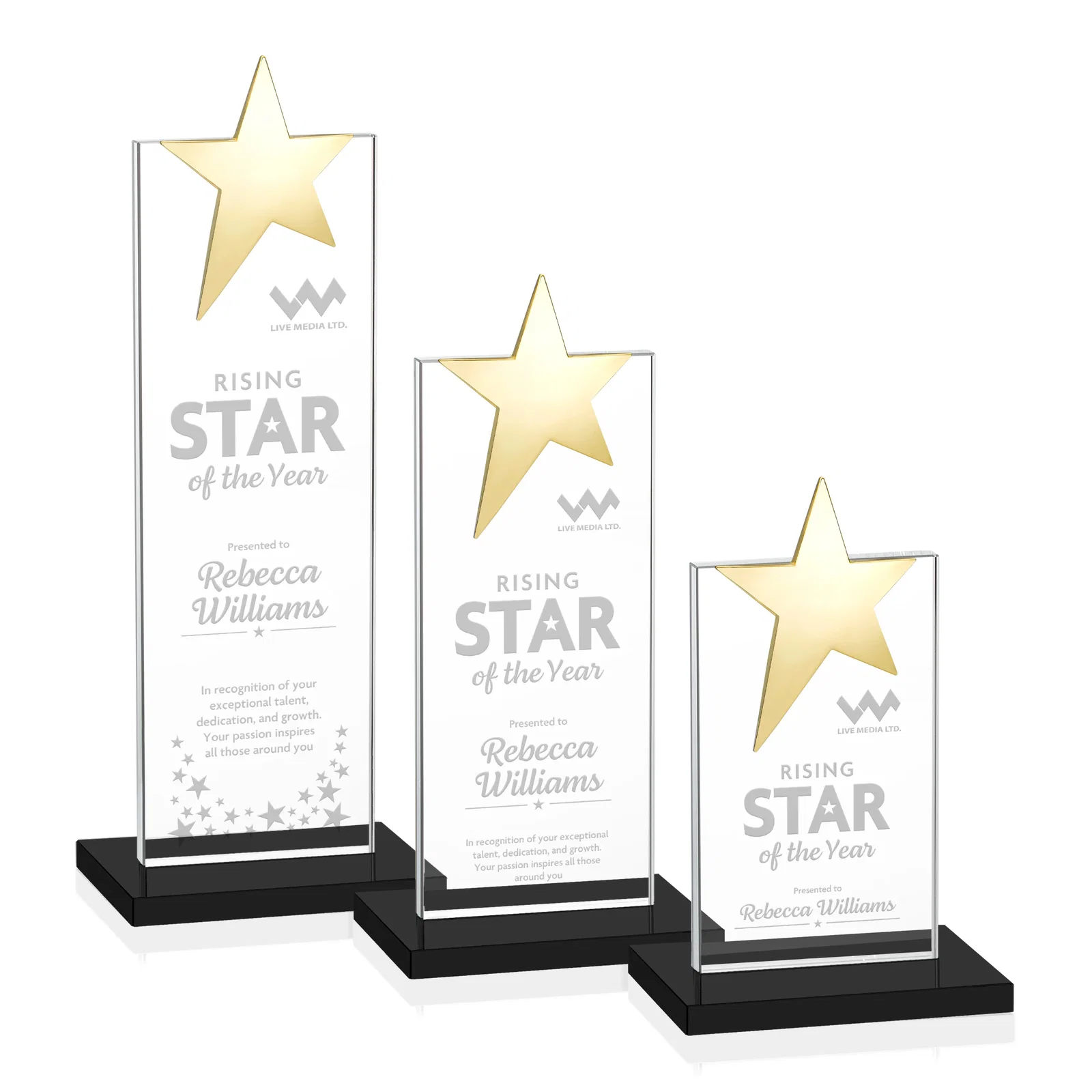 Branded Starfire Crystal Award with Fixed Chrome Star Top for safety achievement programs