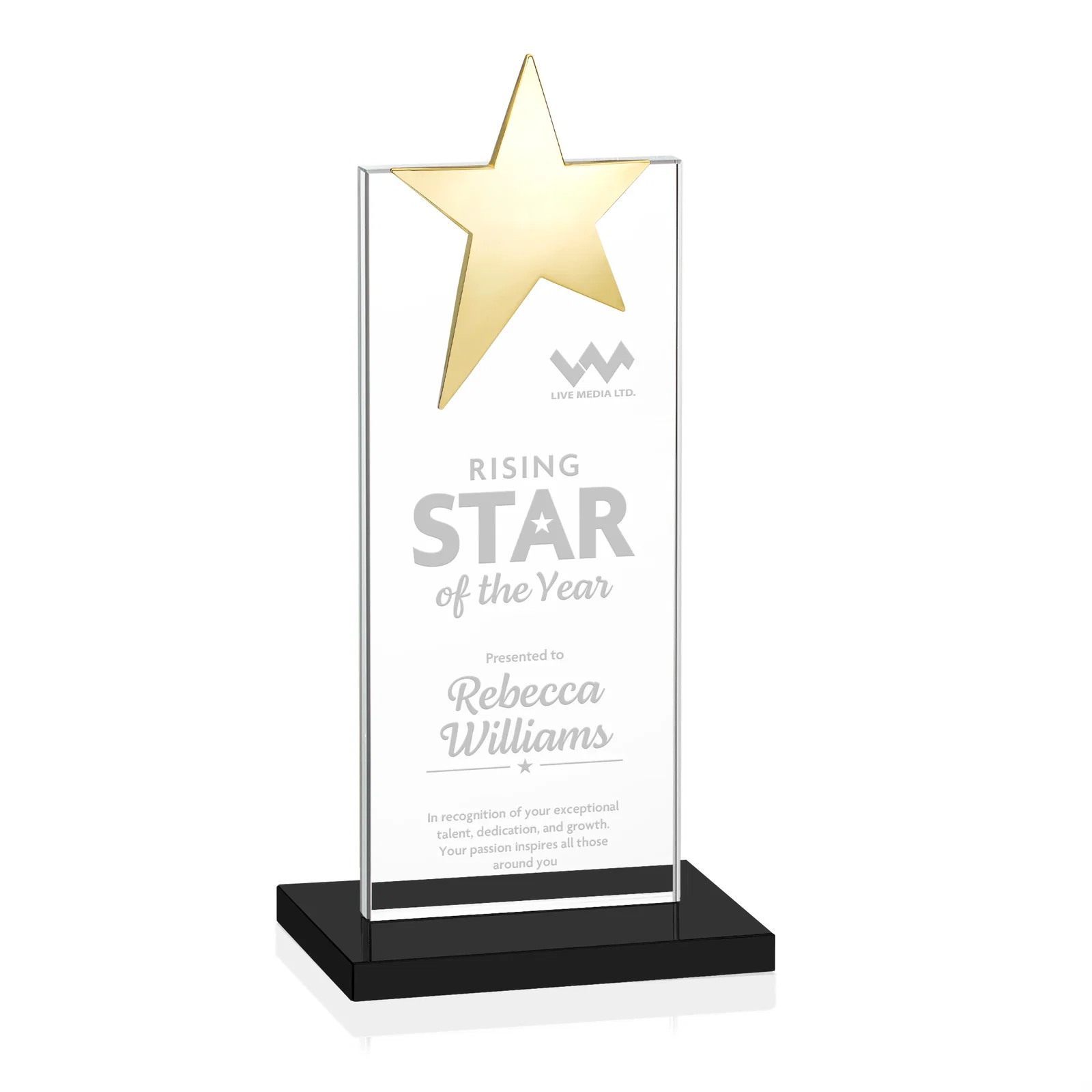 Branded Starfire Crystal Award with Fixed Chrome Star Top for dealer and partner awards