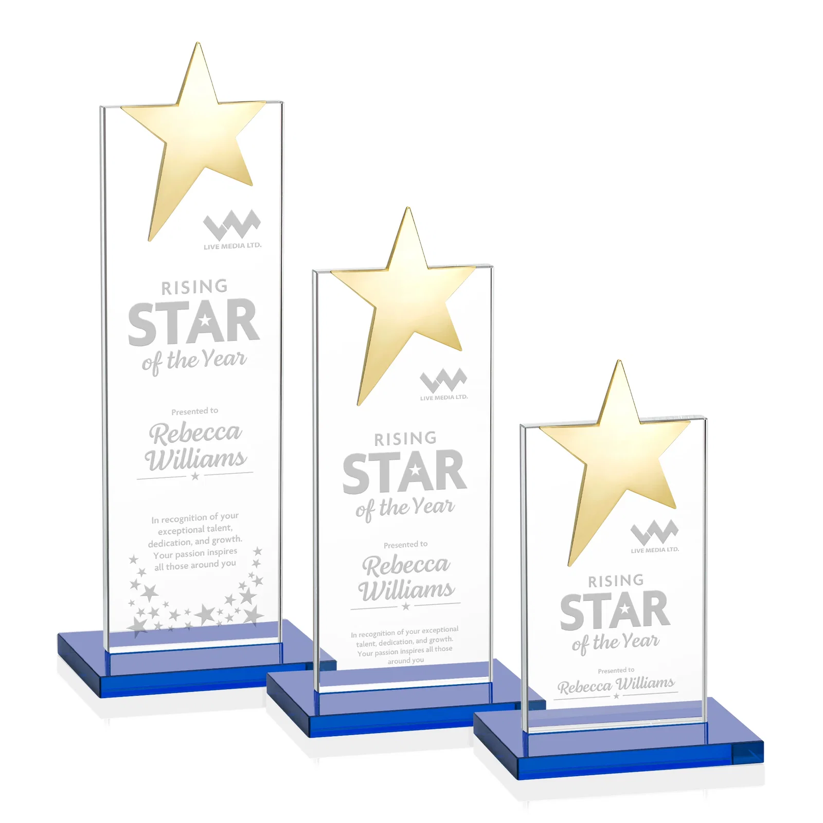 Custom printed Starfire Crystal Award with Fixed Chrome Star Top for safety achievement programs