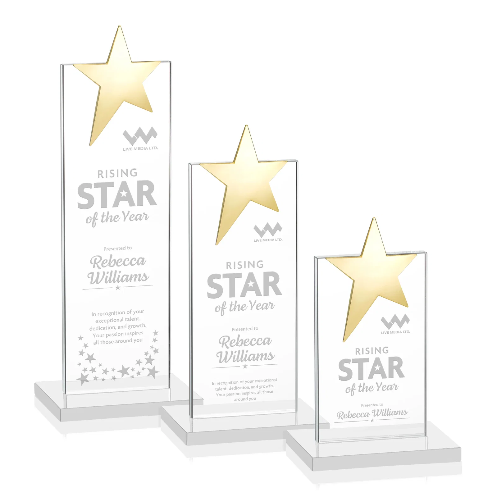 Customized Starfire Crystal Award with Fixed Chrome Star Top for employee recognition