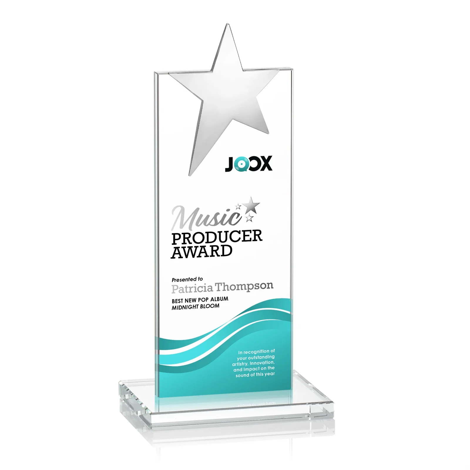 Customized Starfire Crystal Award with Fixed Chrome Star Top for donor appreciation