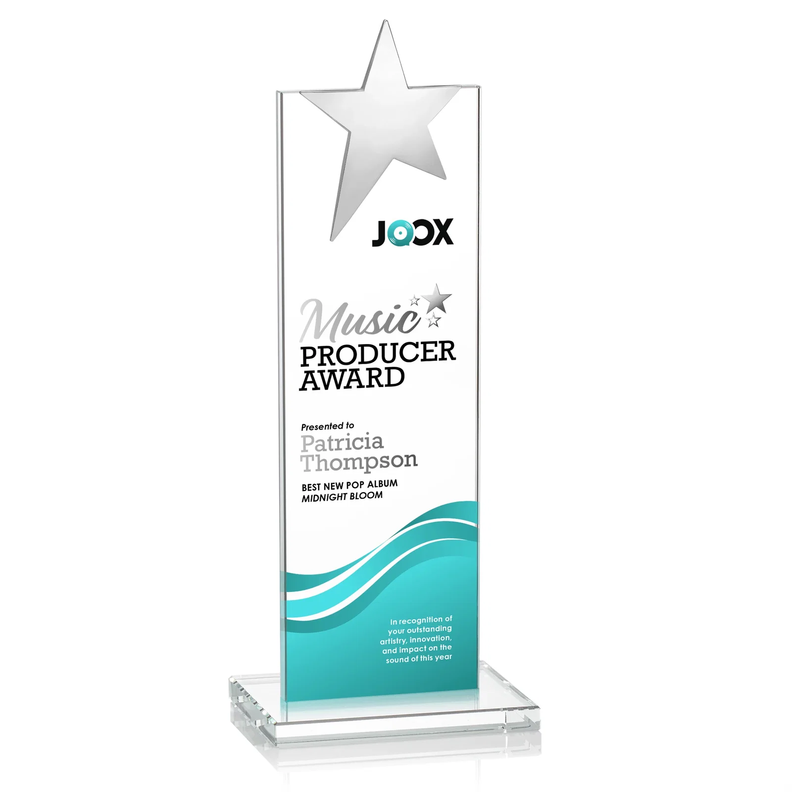 Customized Starfire Crystal Award with Fixed Chrome Star Top for graduation ceremonies