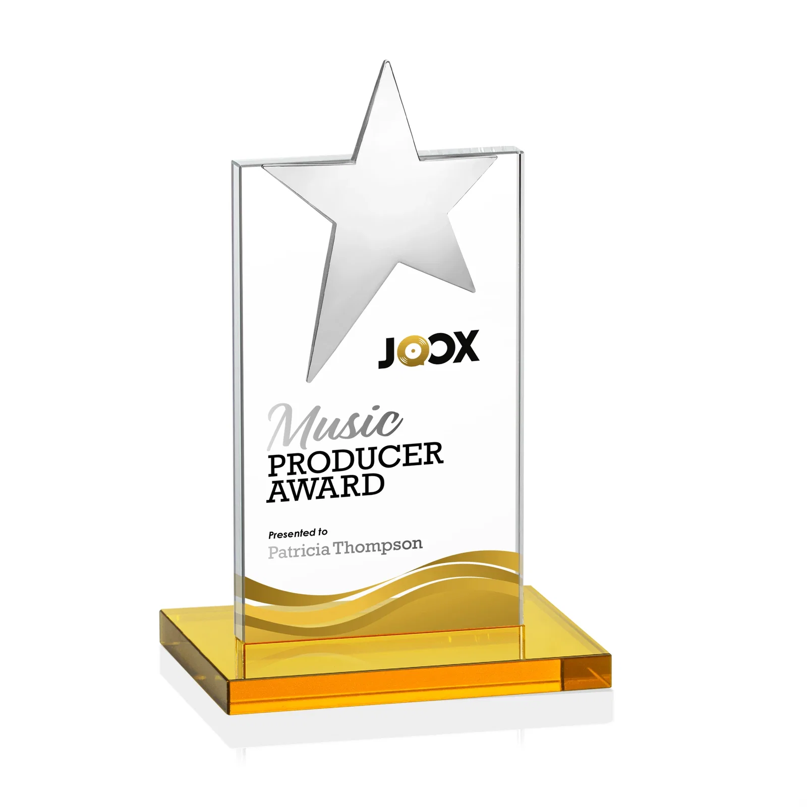 Customized Starfire Crystal Award with Fixed Chrome Star Top for volunteer appreciation