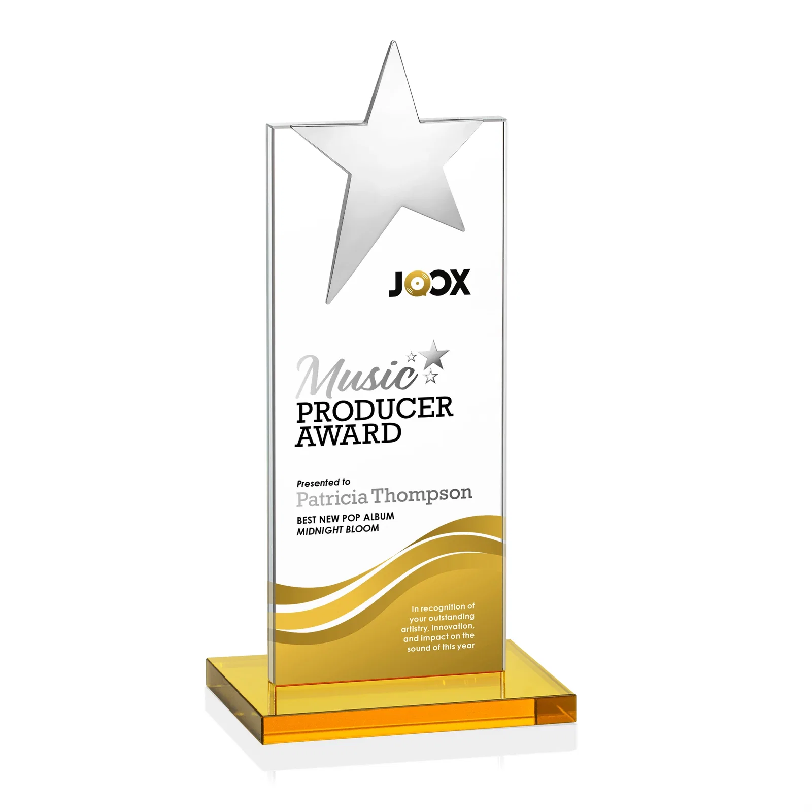 Customized Starfire Crystal Award with Fixed Chrome Star Top for dealer and partner awards
