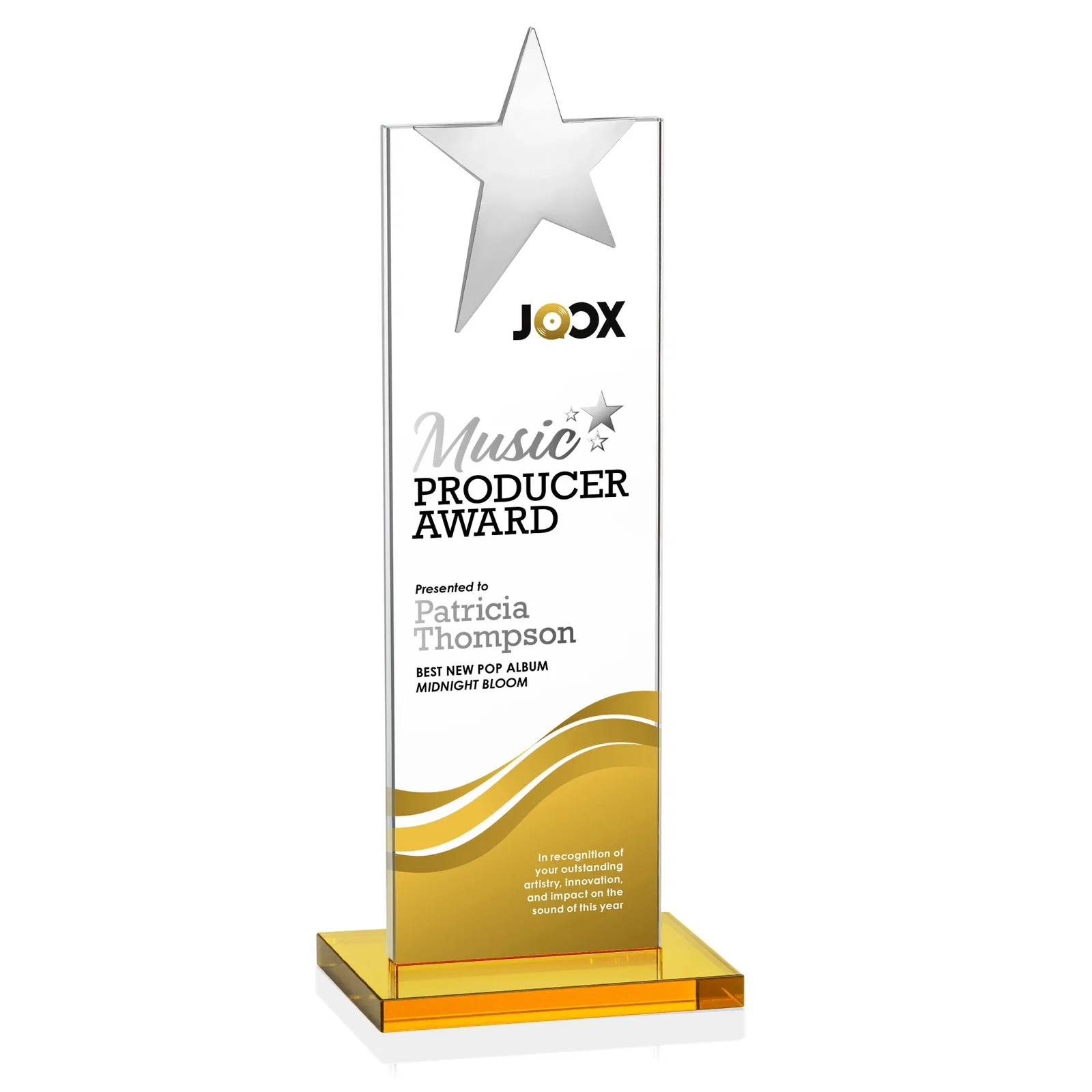 Customized Starfire Crystal Award with Fixed Chrome Star Top for company anniversary events