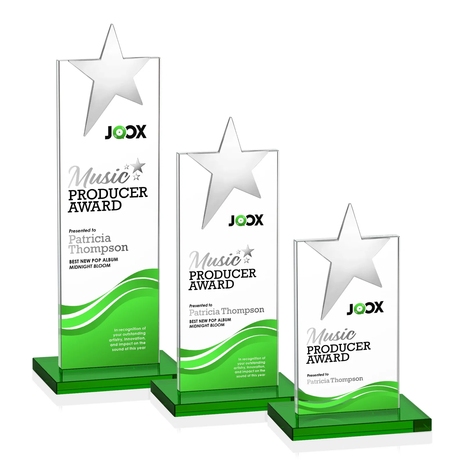 Custom engraved Starfire Crystal Award with Fixed Chrome Star Top for employee recognition