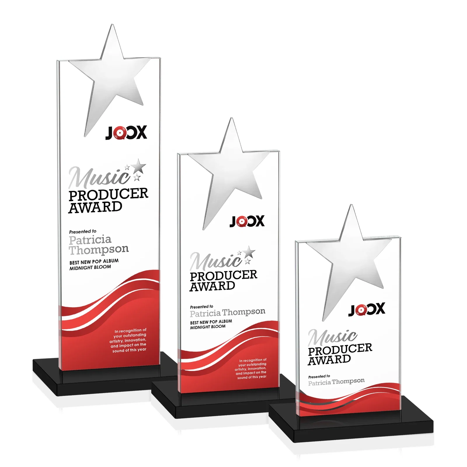 Custom engraved Starfire Crystal Award with Fixed Chrome Star Top for retirement presentations