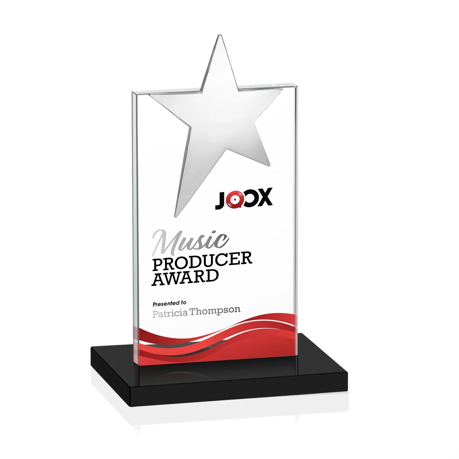 Custom engraved Starfire Crystal Award with Fixed Chrome Star Top for team milestone celebrations
