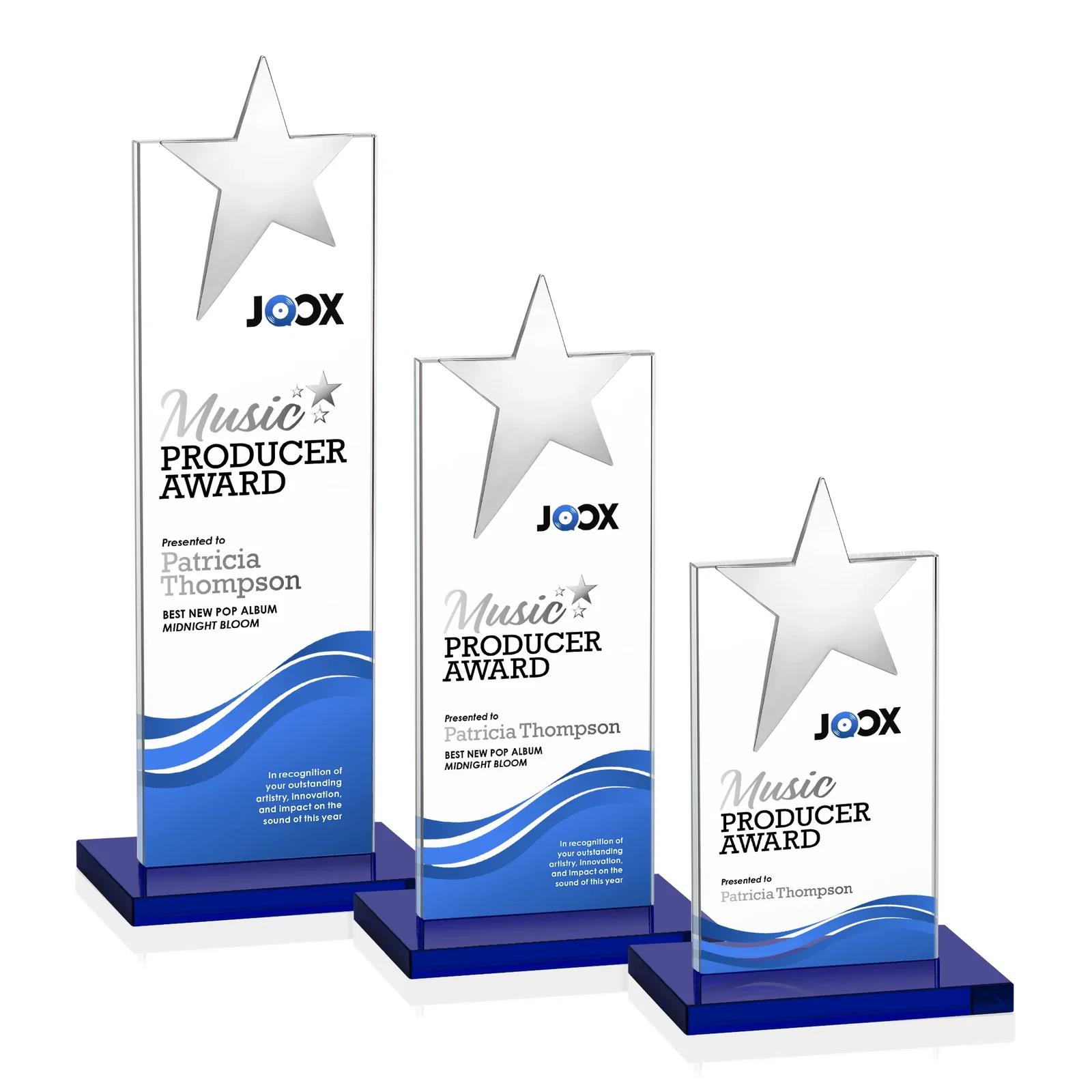 Custom engraved Starfire Crystal Award with Fixed Chrome Star Top for safety achievement programs