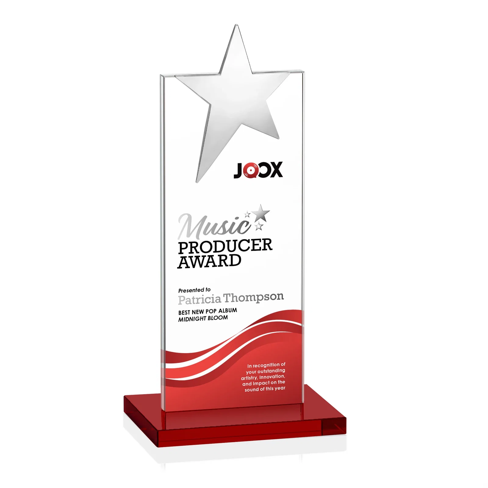Custom Starfire Crystal Award with Fixed Chrome Star Top, with your logo for service anniversary gifts