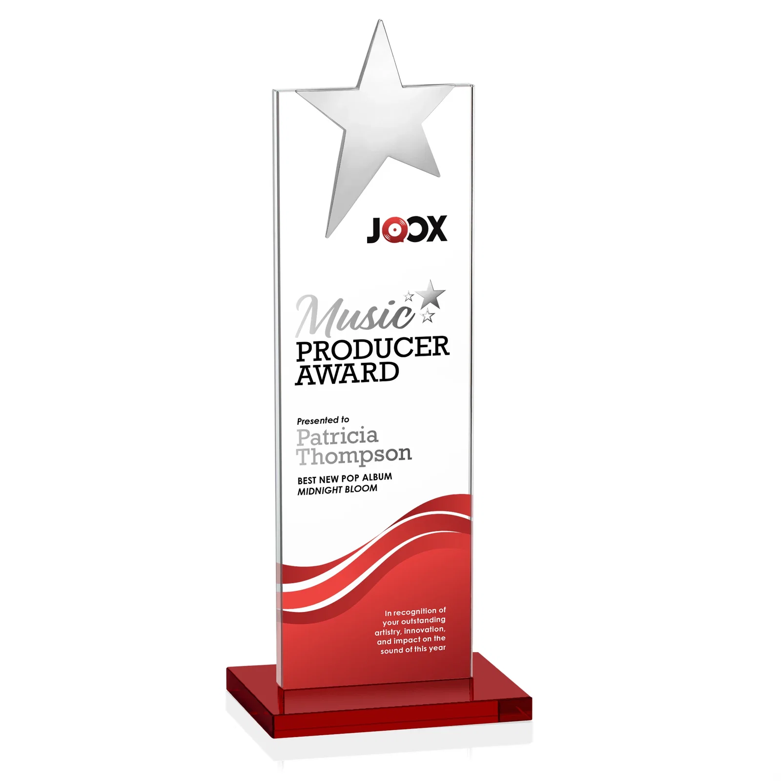 Custom Starfire Crystal Award with Fixed Chrome Star Top, with your logo for sales achievement awards