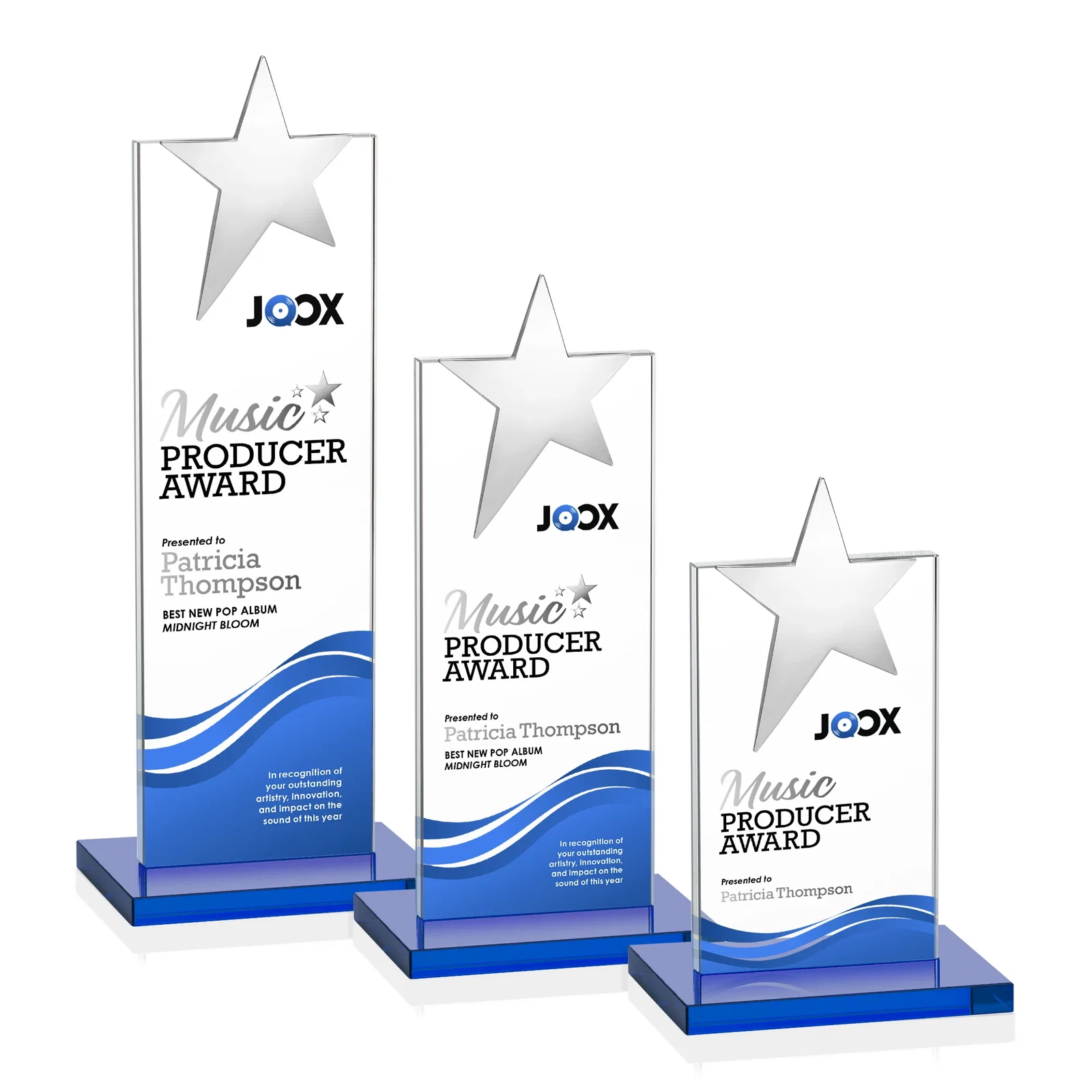 Custom Starfire Crystal Award with Fixed Chrome Star Top, with your logo for retirement presentations