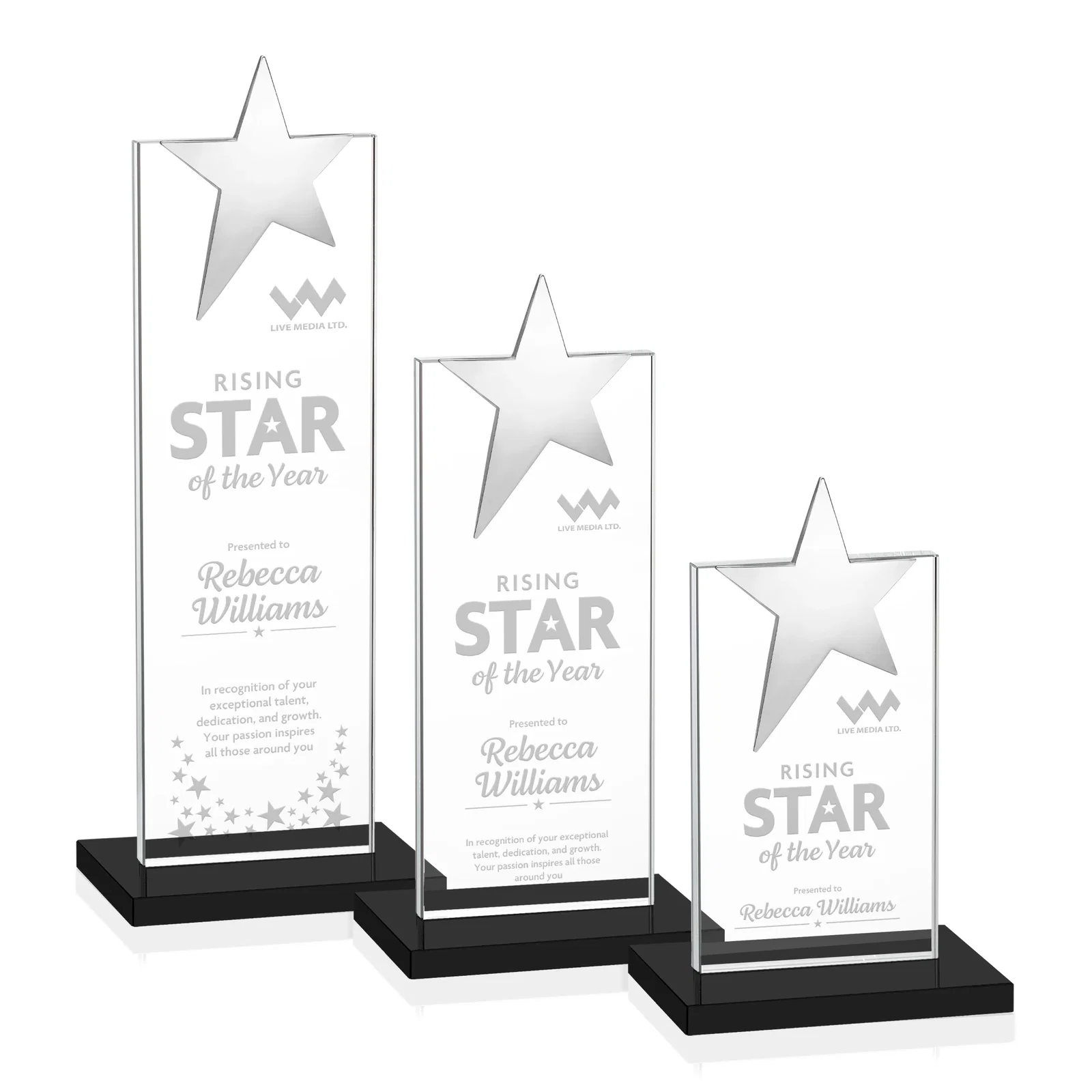 Custom Starfire Crystal Award with Fixed Chrome Star Top for safety achievement programs
