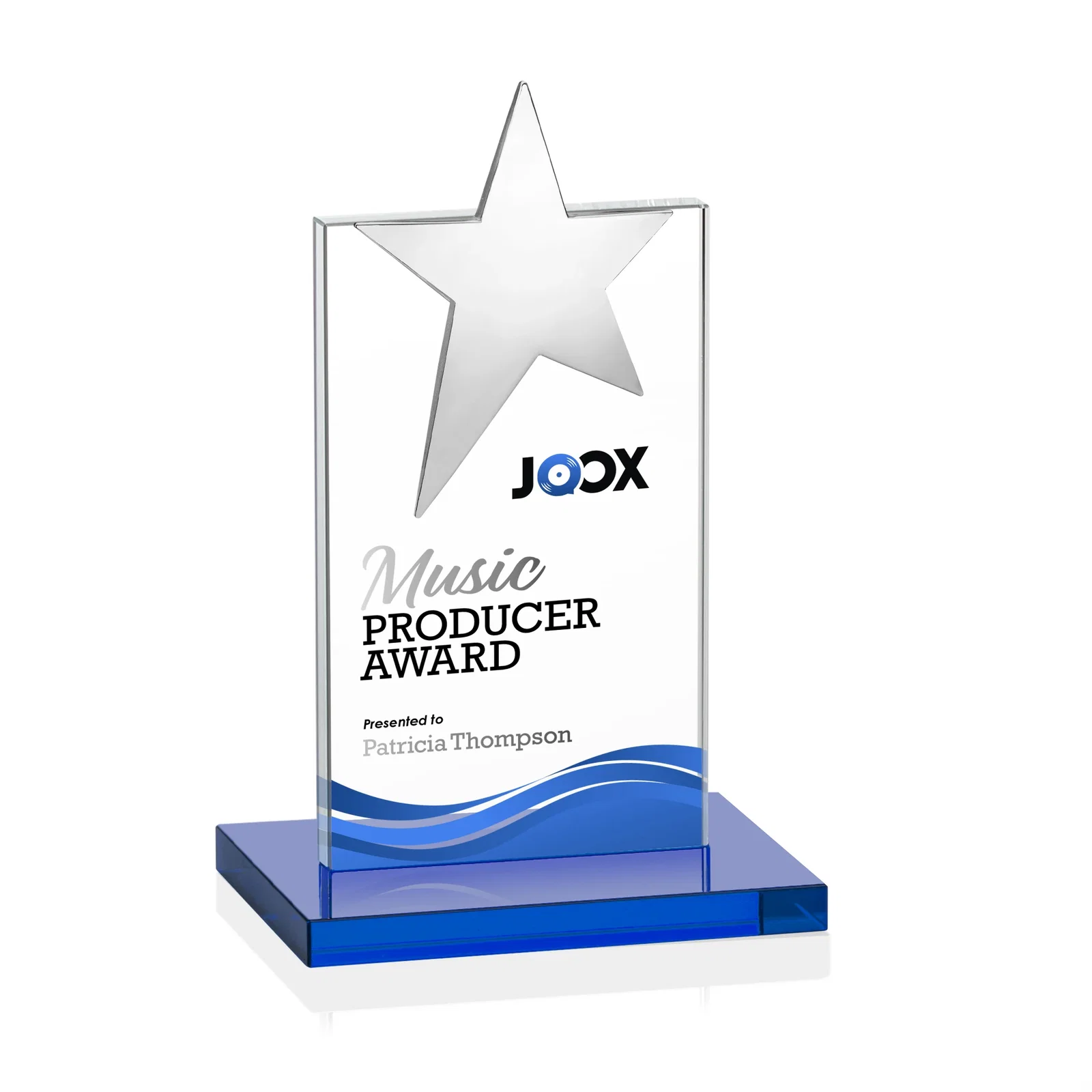 Custom Starfire Crystal Award with Fixed Chrome Star Top, with your logo for team milestone celebrations
