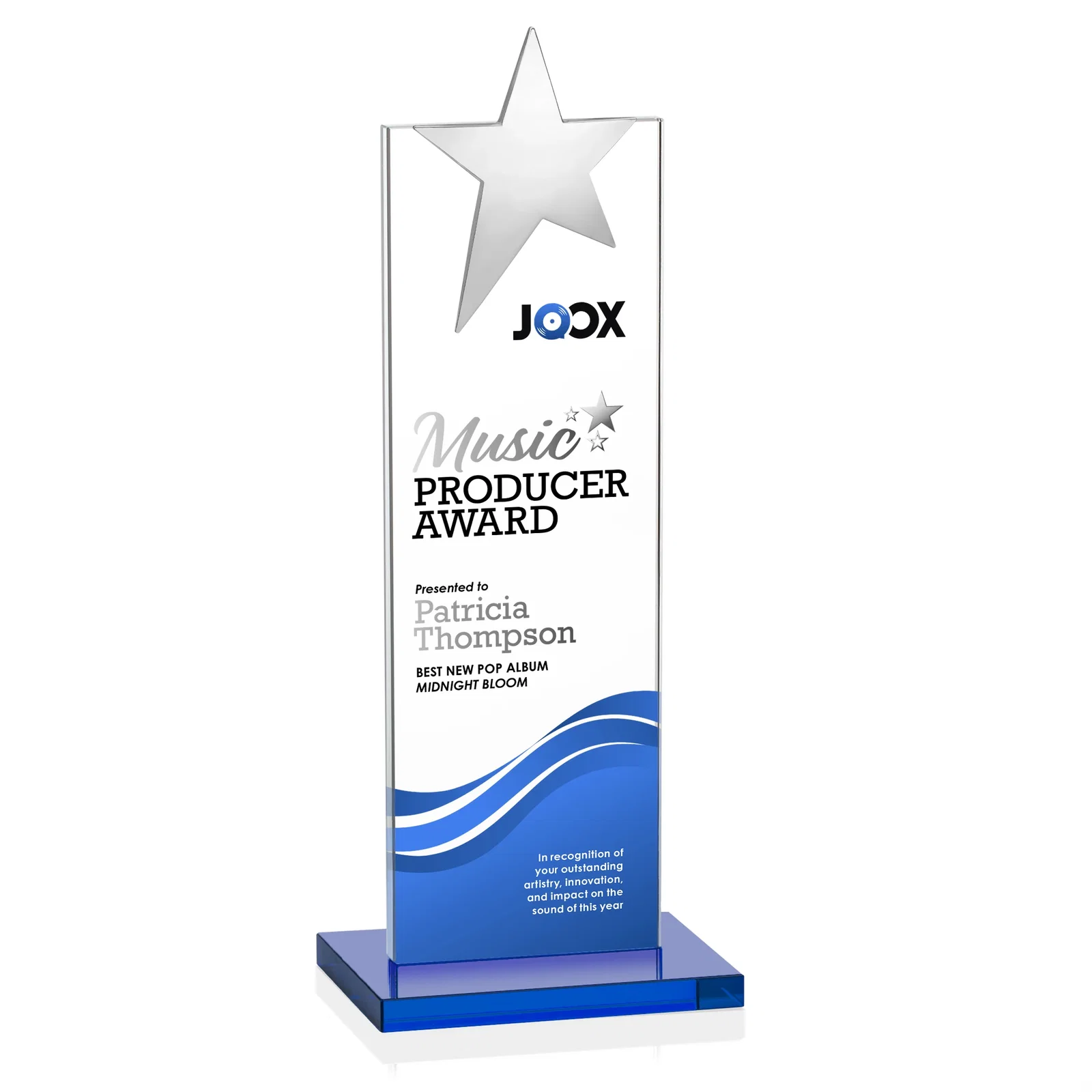 Custom Starfire Crystal Award with Fixed Chrome Star Top, with your logo for graduation ceremonies