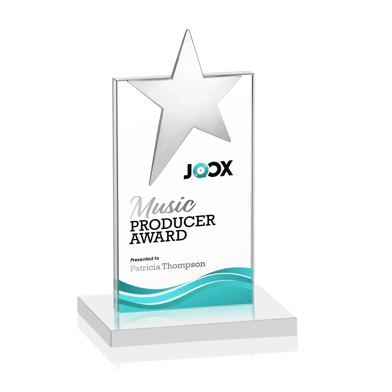 Custom Starfire Crystal Award with Fixed Chrome Star Top, with your logo for volunteer appreciation