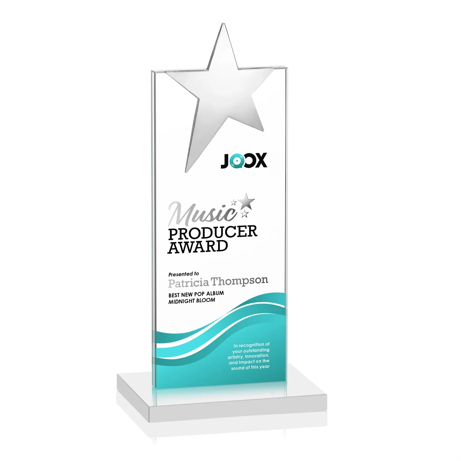 Custom Starfire Crystal Award with Fixed Chrome Star Top, with your logo for dealer and partner awards