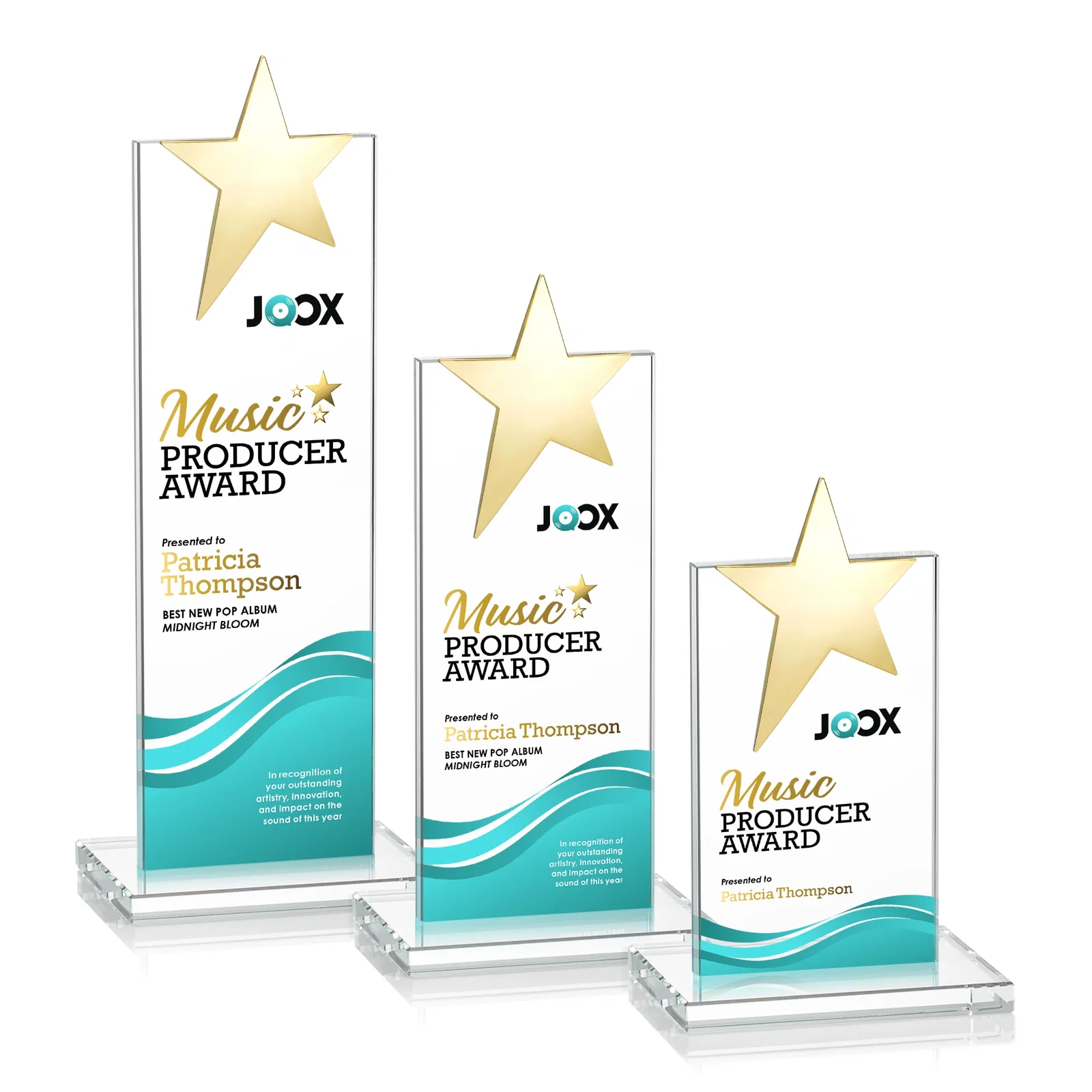 Personalized Starfire Crystal Award with Fixed Chrome Star Top, with your logo for employee recognition