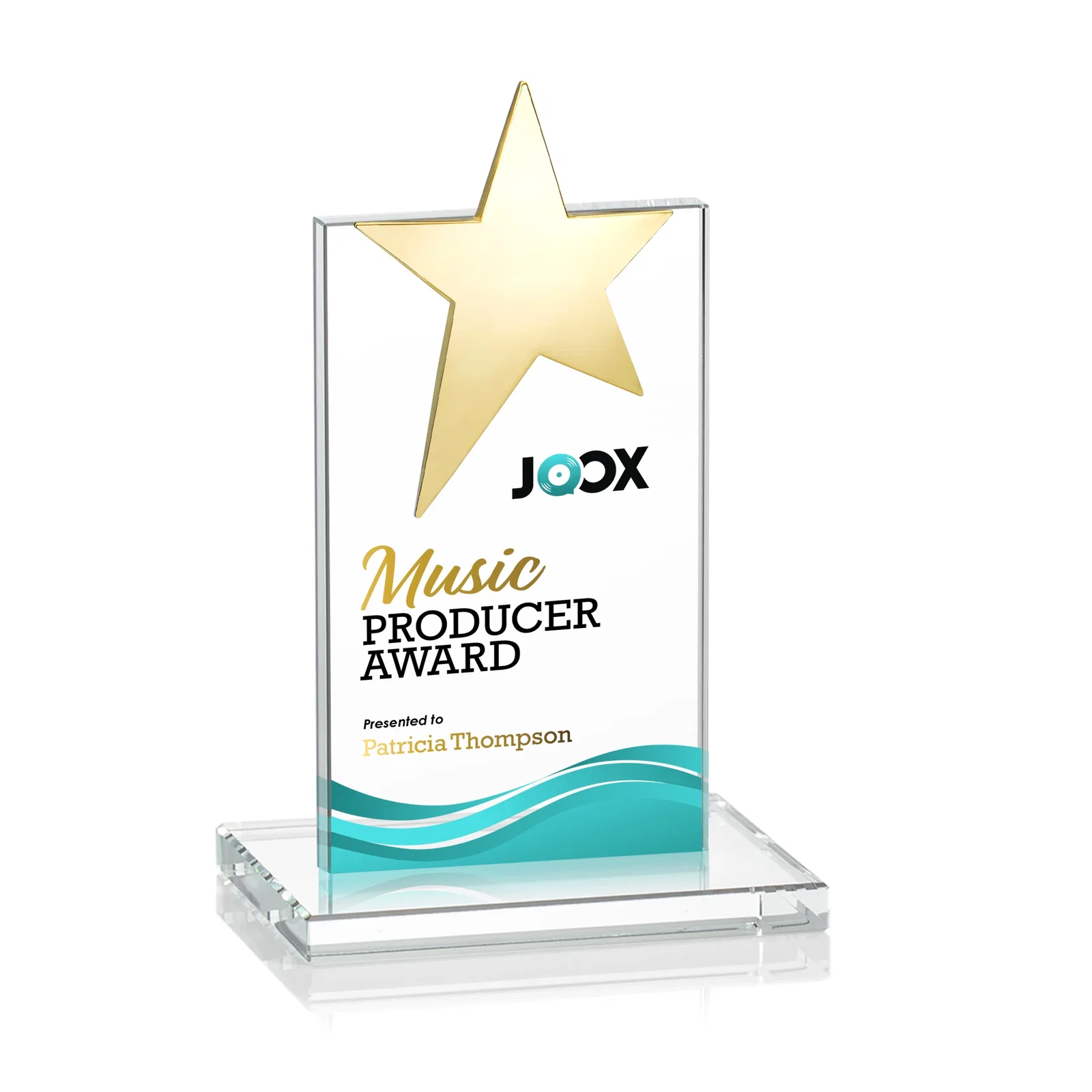 Personalized Starfire Crystal Award with Fixed Chrome Star Top, with your logo for corporate award ceremonies