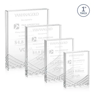 Optical Crystal Tombstone Award With Crisscross Groove Pattern