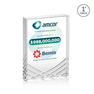 Optical Crystal Tombstone Award With Crisscross Groove Pattern