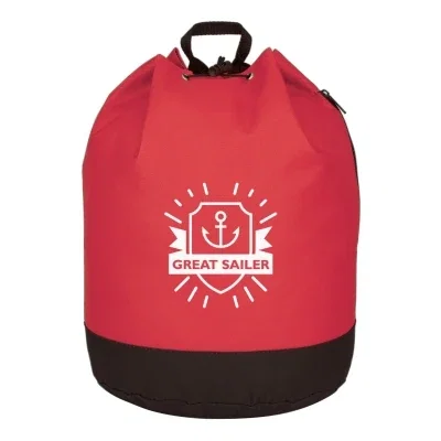 Red bag standing upright with the top open