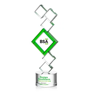 Fractal Crystal Square Award with Emerald or Blue Center