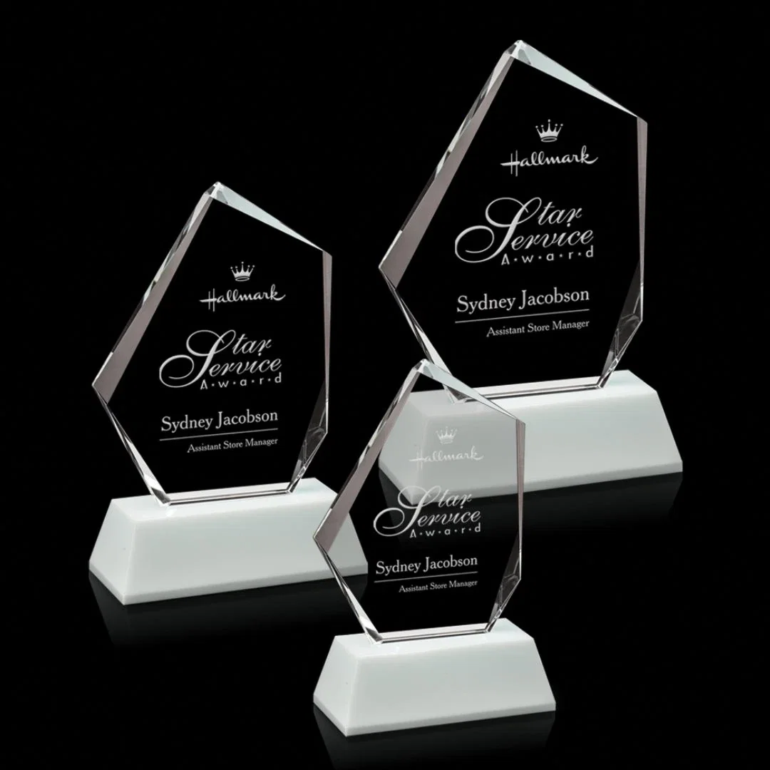 Custom White Crystal Base Optical Crystal Award, awards for employee recognition