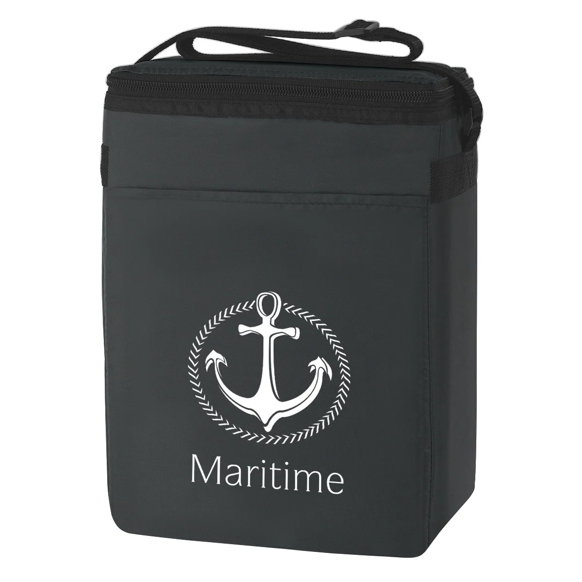 Black soft cooler sized to hold a twelve pack