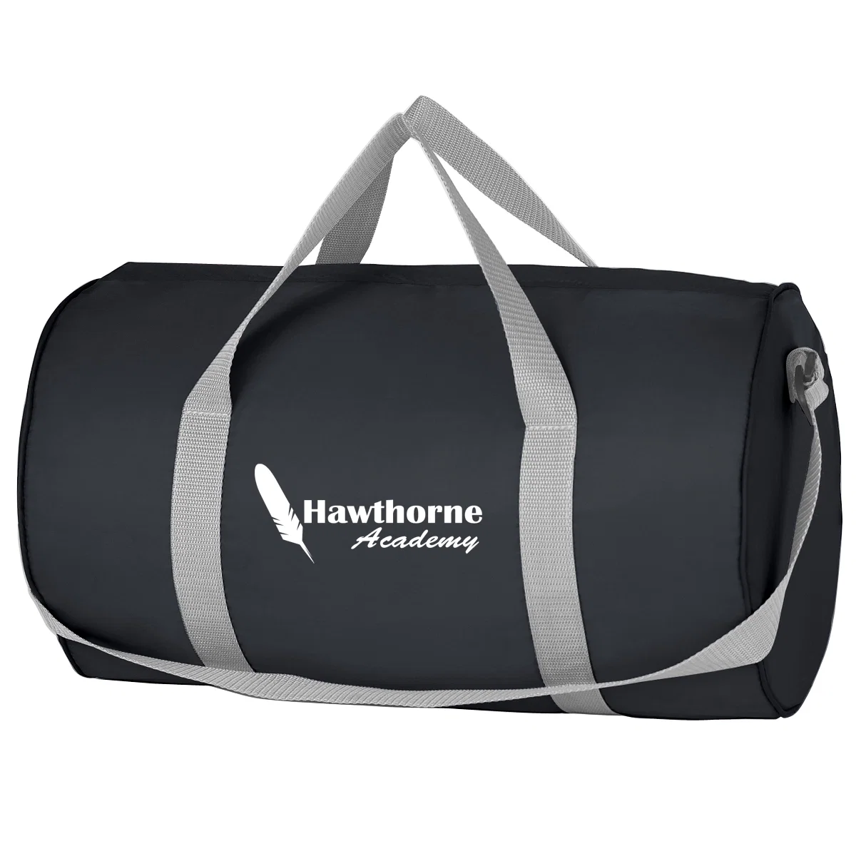 Round duffel bag with a zip top and twin handles