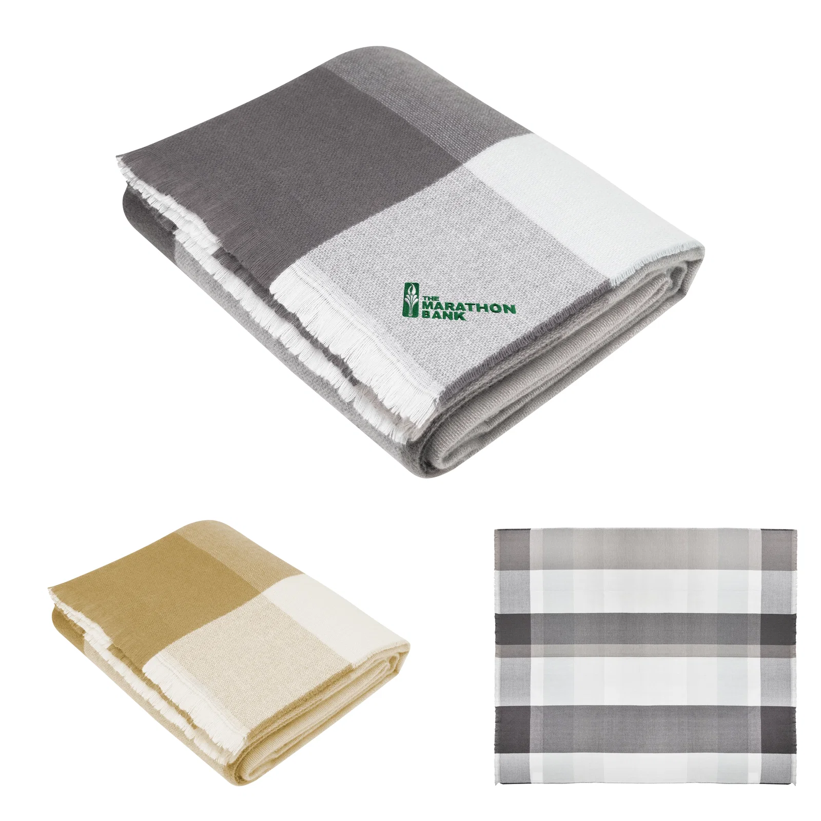 Buffalo check throw blanket in a tan and white pattern