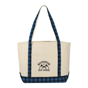 Custom Buffalo Plaid Cotton Boat Tote - 18oz