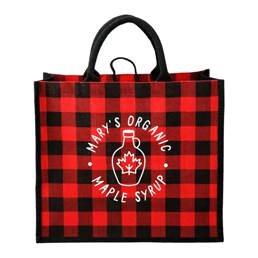 Buffalo Plaid Printed Jute Tote