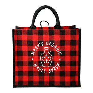 Buffalo Plaid Printed Jute Tote