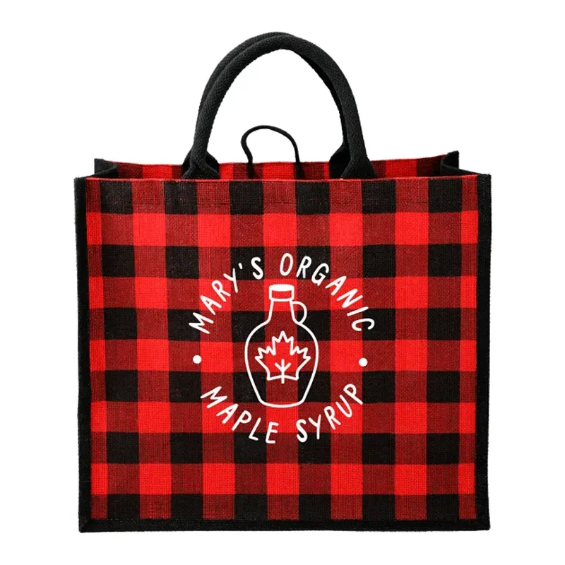 Buffalo Plaid Printed Jute Tote