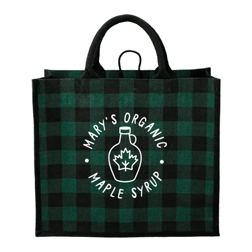 Buffalo Plaid Printed Jute Tote — view 3