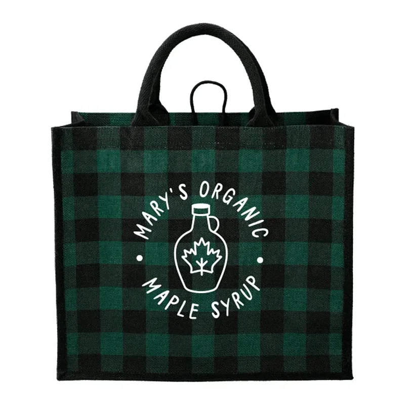 Buffalo Plaid Printed Jute Tote — view 3