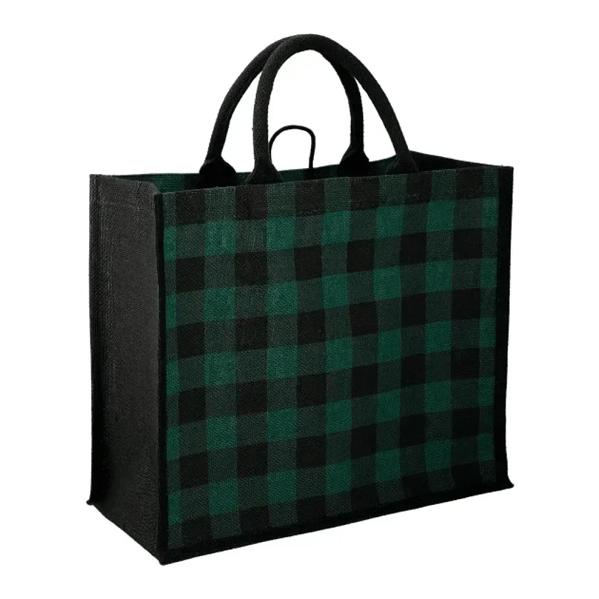 Buffalo Plaid Printed Jute Tote — view 4
