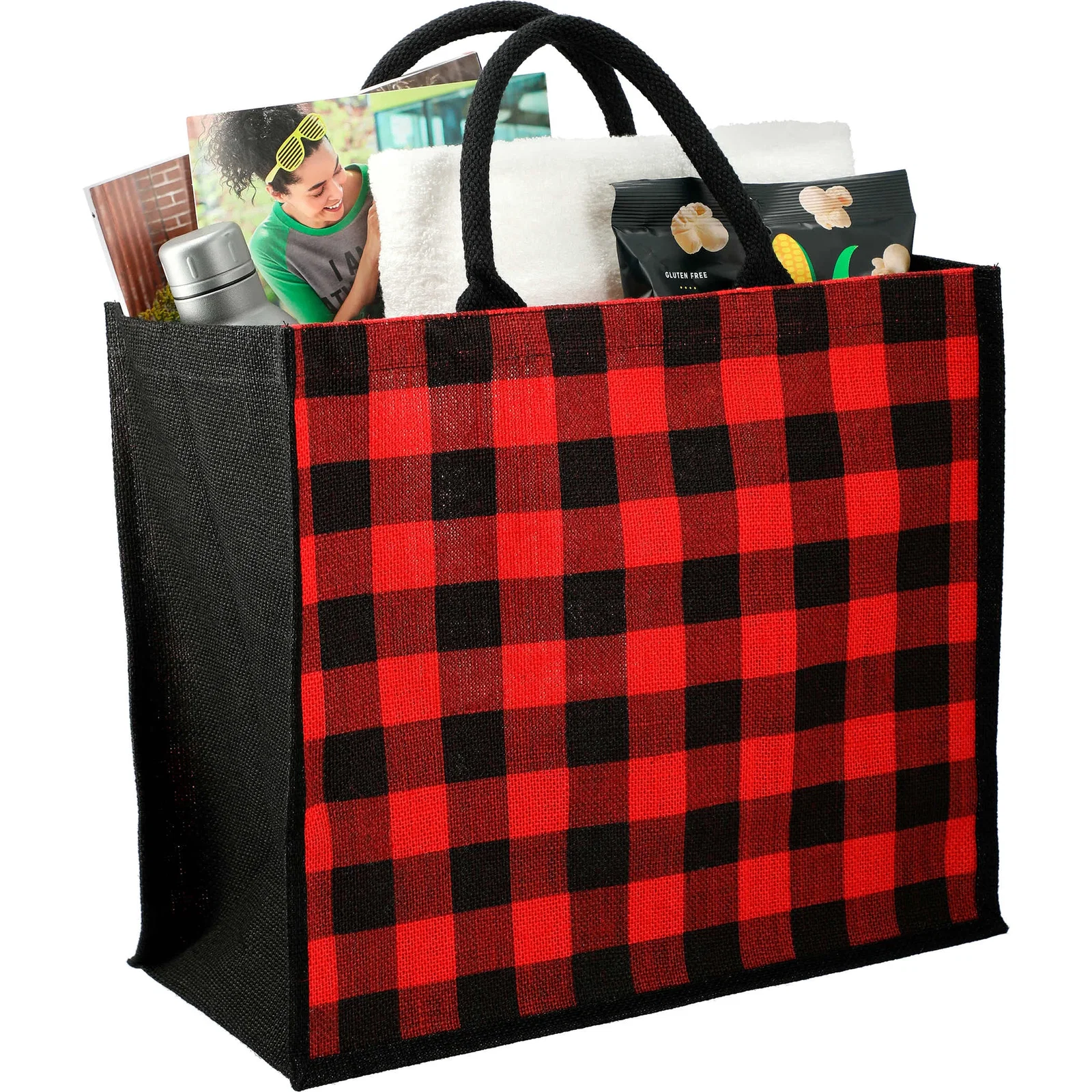 Buffalo Plaid Printed Jute Tote — view 16