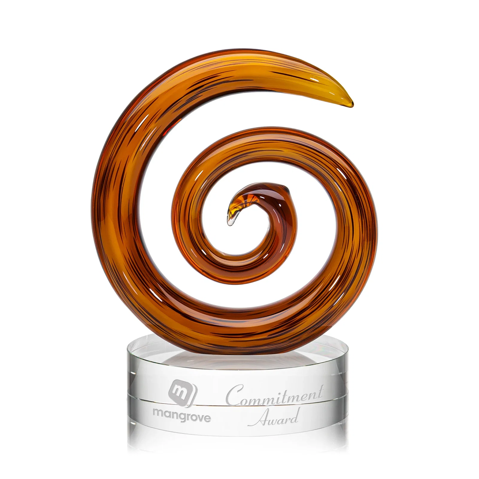 Custom Amber Art Glass Sculpture Award, Blown as One Continuous Piece for employee recognition