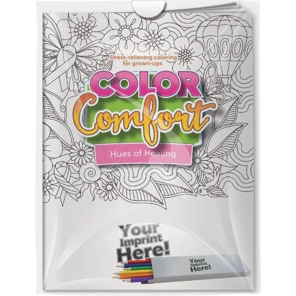 Build-Your-Own Adult Coloring Book and Colored Pencils Combo Pack in poly bag, front view