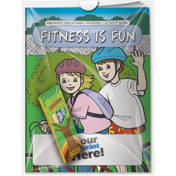 Build-Your-Own Coloring Book and Crayons Combo Pack with imprinted 4-pack crayons in poly bag