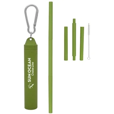 Reusable straw kit packed inside a five-inch travel case