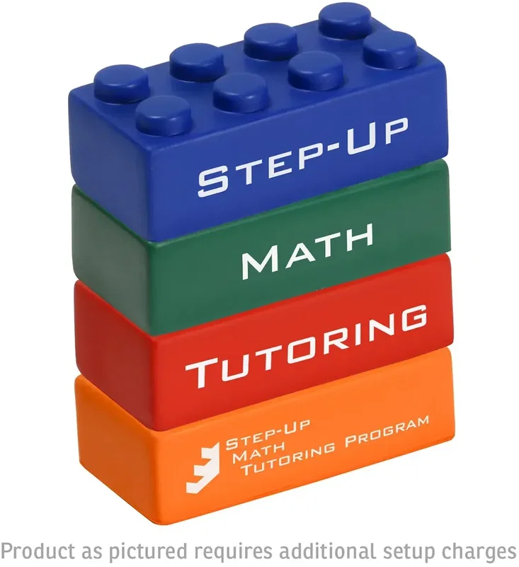4-piece building block custom stress reliever, stacked branded block squeeze set, side view